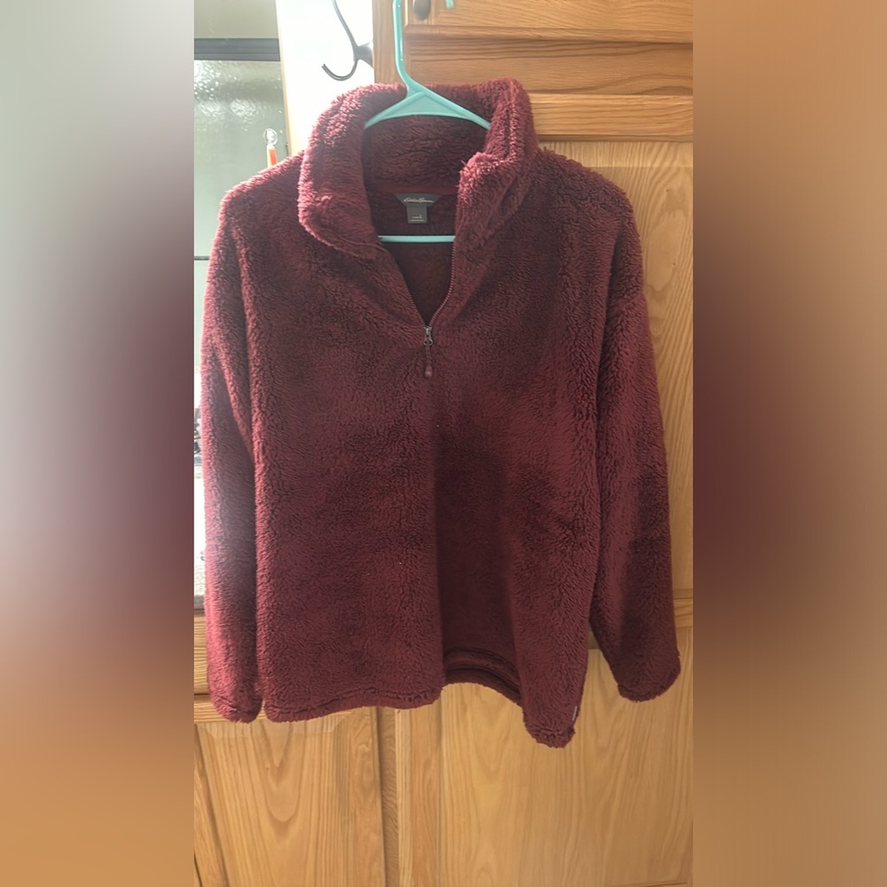 Maroon Eddie Bauer fuzzy quarter zip